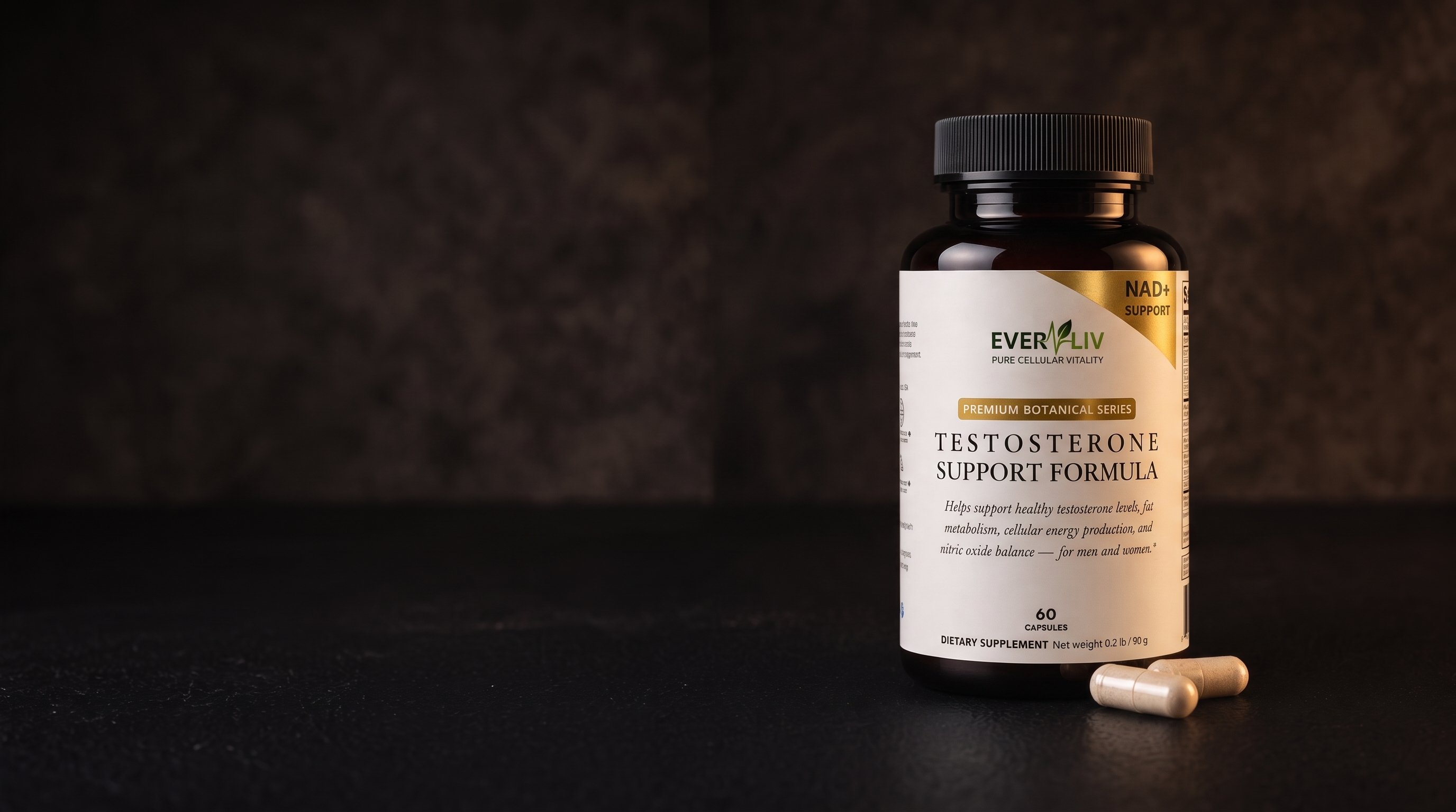 EverLiv Testosterone Support Formula with NAD+ Support — 60 capsule bottle