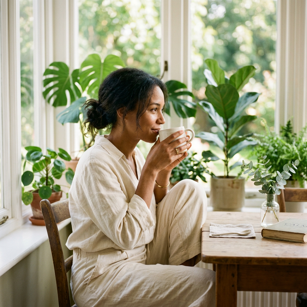 Calm coffee moment by the window
